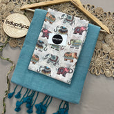 C Green Handloom Khadi Cotton Saree With Animal Print Blouse
